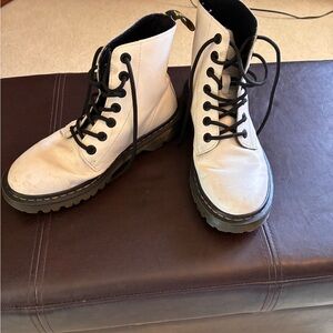 Dr. Martens White Lace-Up Platform Ankle Boots with Black Laces